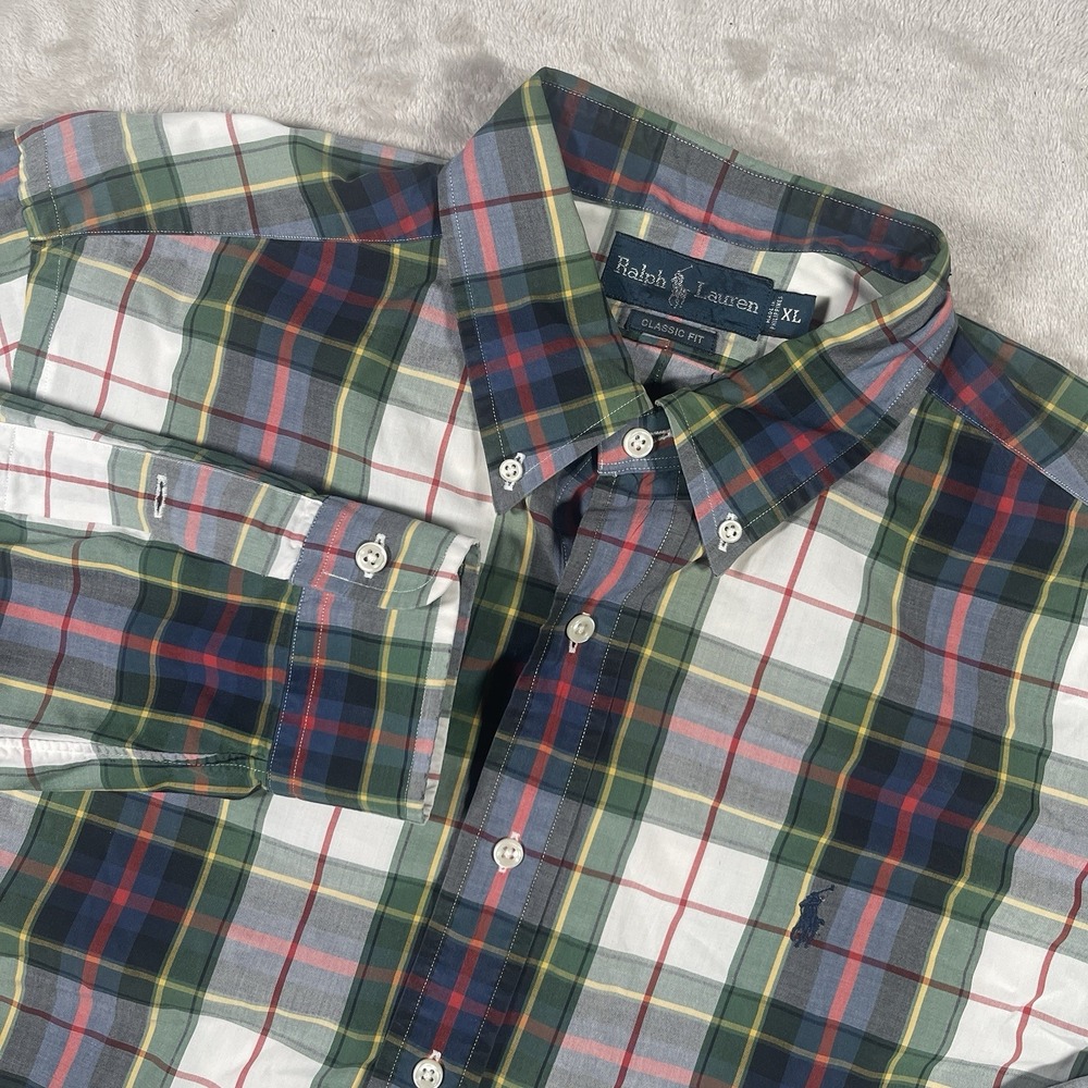 Ralph Lauren Classic Fit Plaid‎ Button Down Shirt Mens XL Green Blue Red